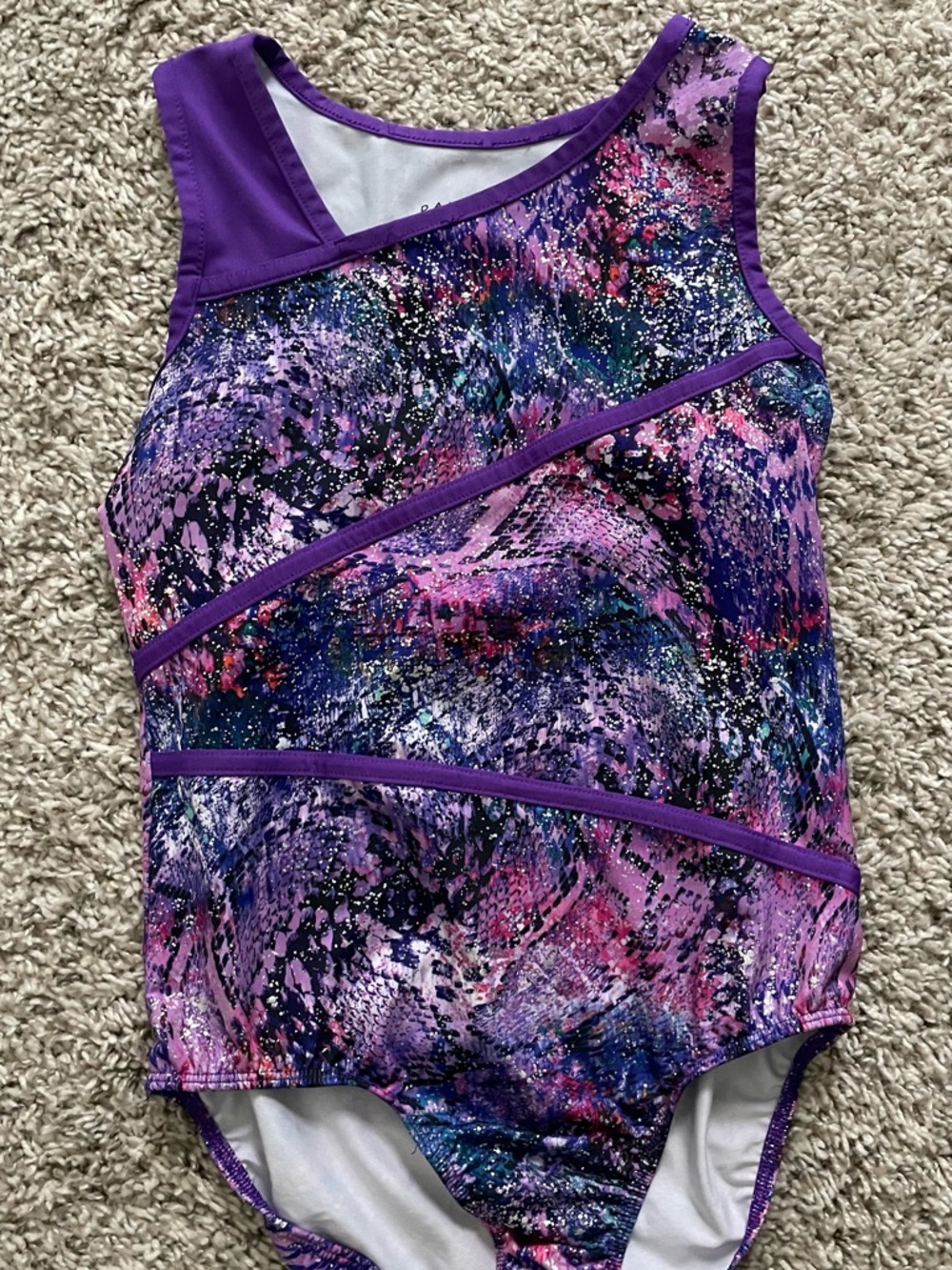 Danskin Now Purple Trim Multicolor Abstract Athletic Leotard
